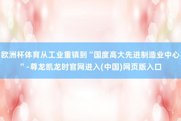 欧洲杯体育从工业重镇到“国度高大先进制造业中心”-尊龙凯龙时官网进入(中国)网页版入口